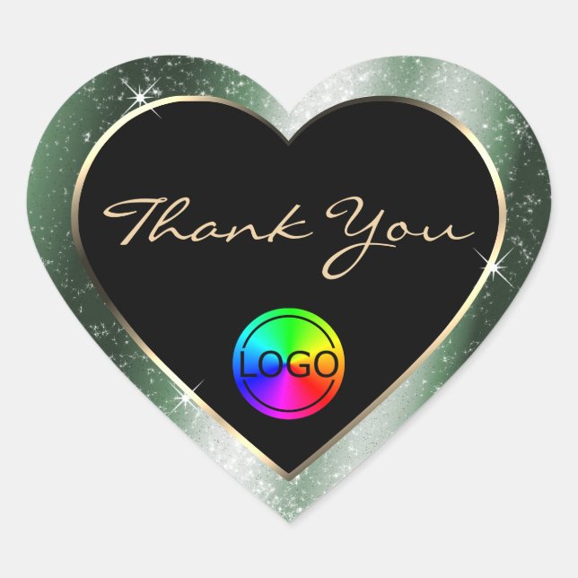Metal Green Glitter Frame Thank You with Logo Heart Sticker (Front)