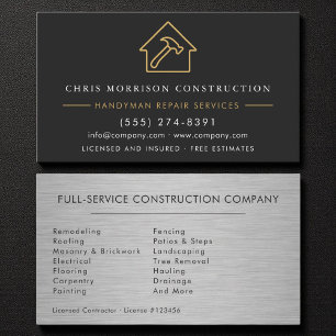 Metal Handyman Construction Black Gold Business Card