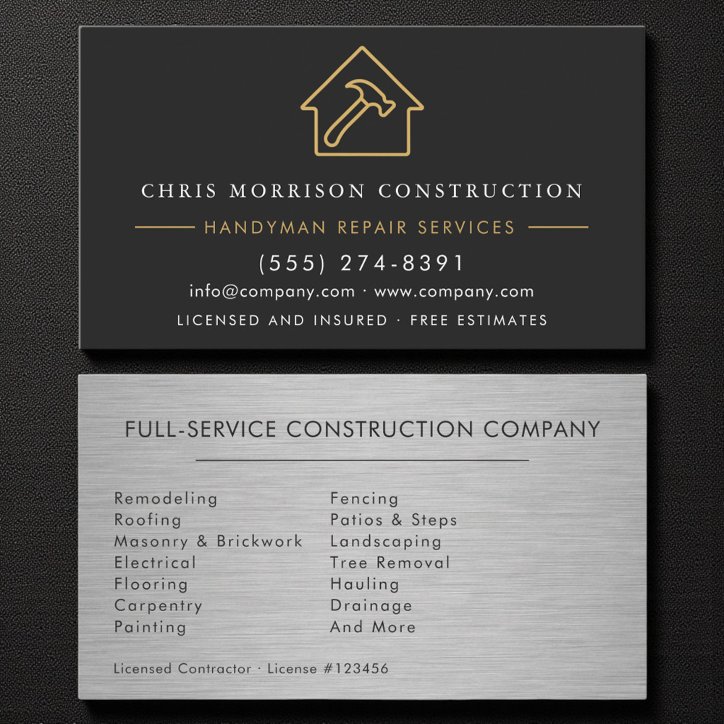 Metal Handyman Construction Black Gold Business Card