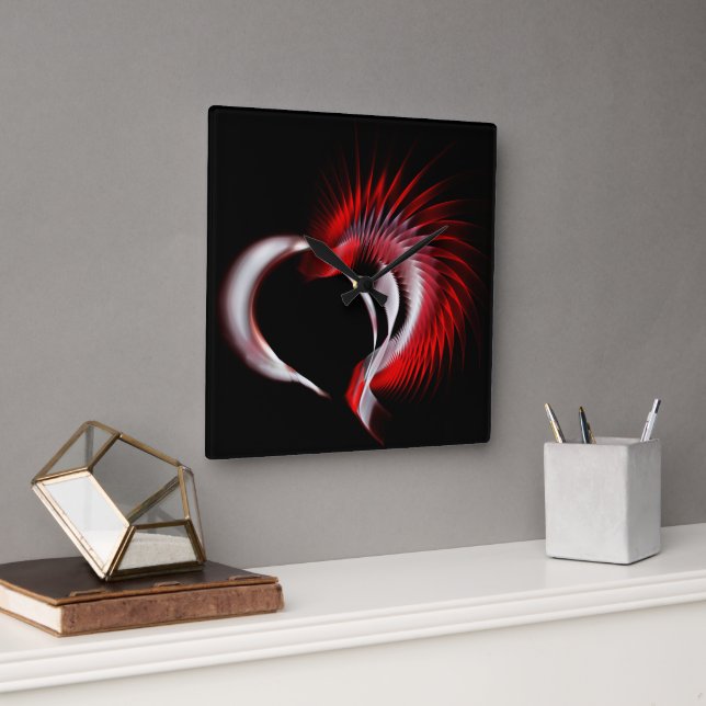 Metal Heart Square Wall Clock (Office)