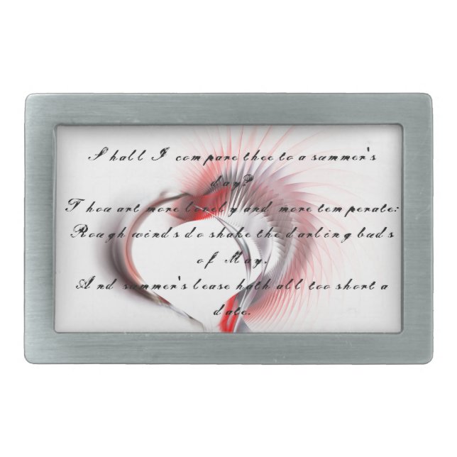 Metal Heart with Shakespeare's sonnet 18 Belt Buckle (Front)