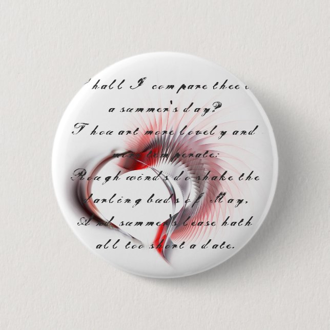 Metal Heart with Shakespeare's sonnet 18 Button (Front)