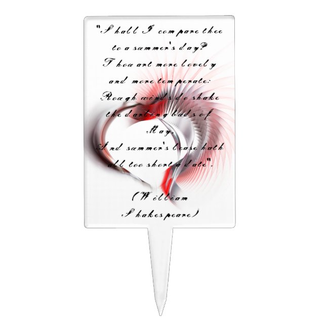 Metal Heart with Shakespeare's sonnet 18 Cake Topper (Front)