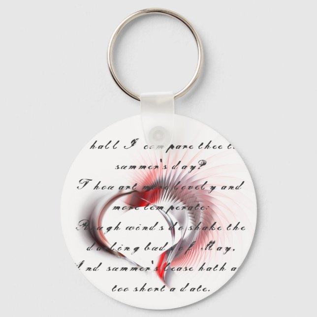Metal Heart with Shakespeare's sonnet 18 Keychain (Front)