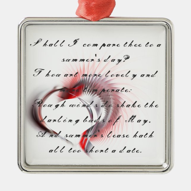 Metal Heart with Shakespeare's sonnet 18 Metal Ornament (Front)