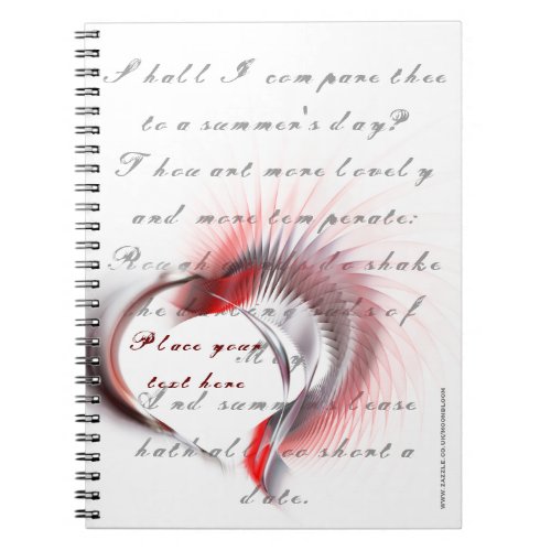 Metal Heart with Shakespeares sonnet 18 Notebook