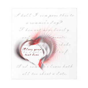 Metal Heart with Shakespeare's sonnet 18 Notepad