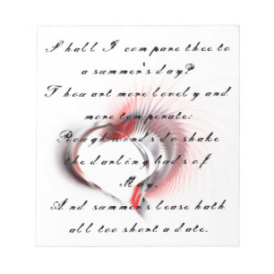 Metal Heart with Shakespeare's sonnet 18 Notepad