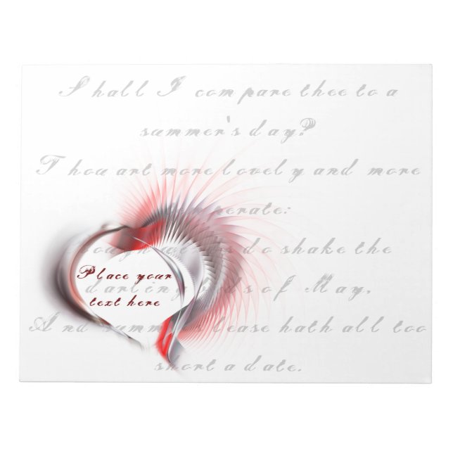 Metal Heart with Shakespeare's sonnet 18 Notepad (Front)