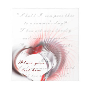 Metal Heart with Shakespeare's sonnet 18 Notepad