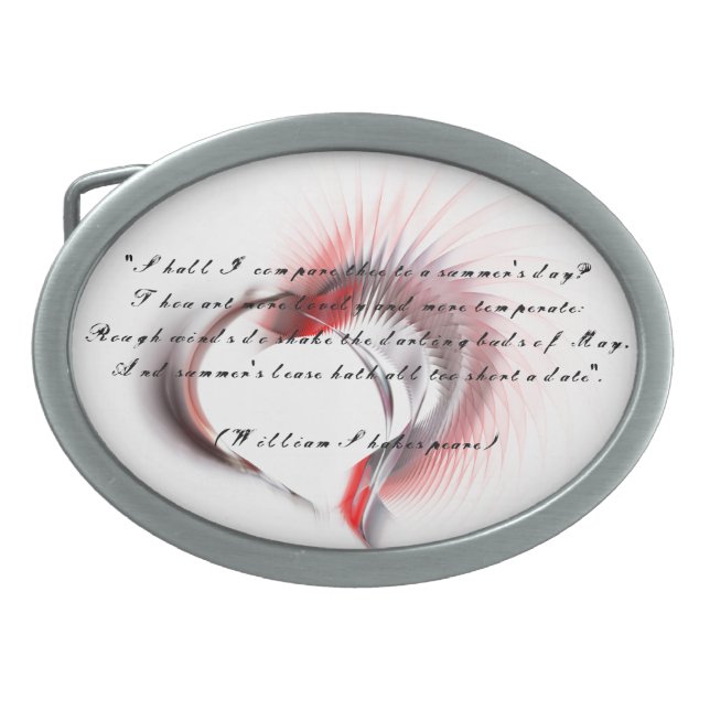 Metal Heart with Shakespeare's sonnet 18 Oval Belt Buckle (Front)