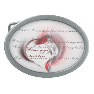 Metal Heart with Shakespeare's sonnet 18 Oval Belt Buckle