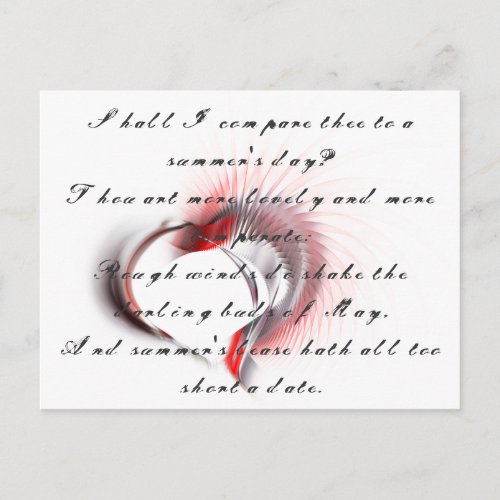 Metal Heart with Shakespeares sonnet 18 Postcard