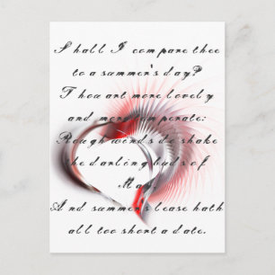 Metal Heart with Shakespeare's sonnet 18 Postcard