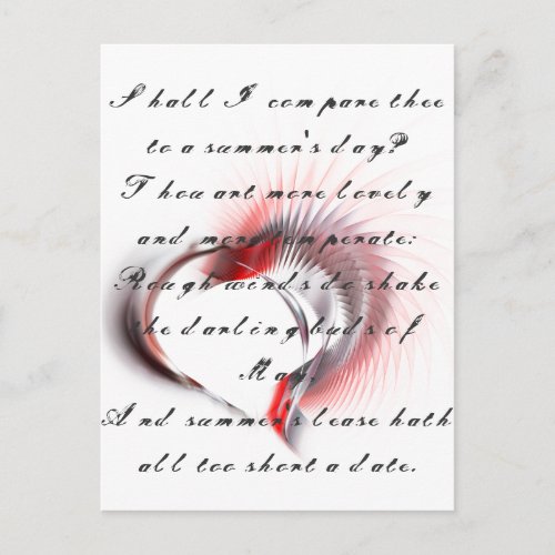 Metal Heart with Shakespeares sonnet 18 Postcard