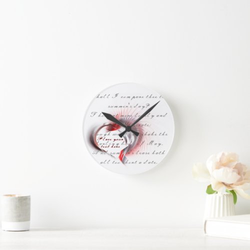 Metal Heart with Shakespeares sonnet 18 Round Clo Round Clock