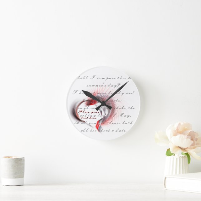 Metal Heart with Shakespeare's sonnet 18 Round Clo Round Clock (Home)