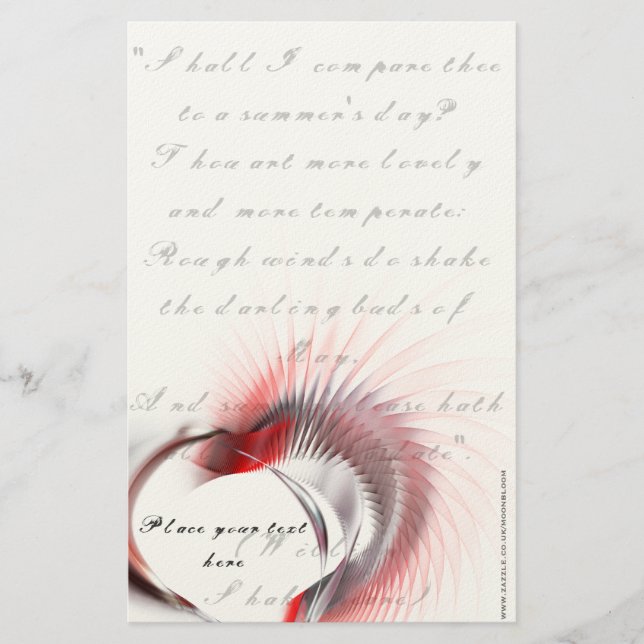 Metal Heart with Shakespeare's sonnet 18 Stationery (Front)