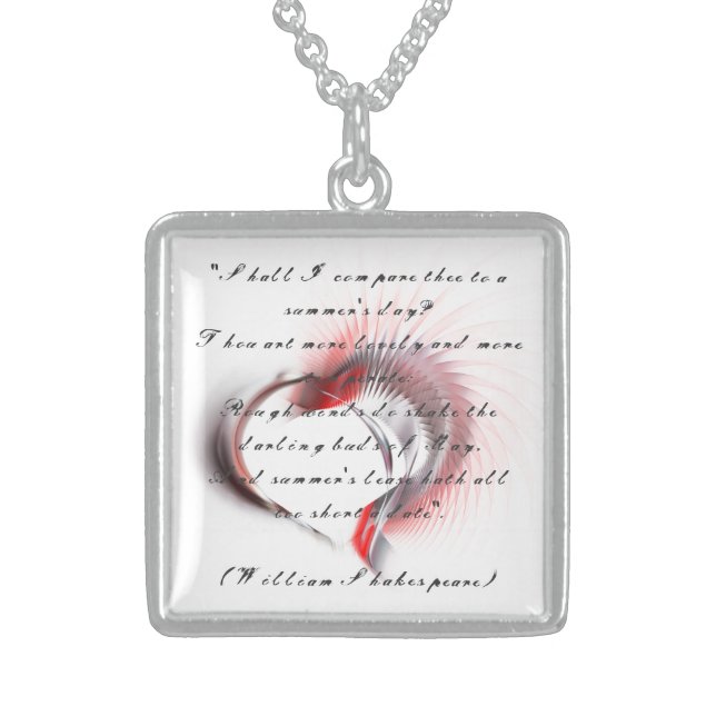 Metal Heart with Shakespeare's sonnet 18 Sterling Silver Necklace (Front)