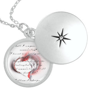 Metal Heart with Shakespeare's sonnet 18 Sterling Silver Necklace