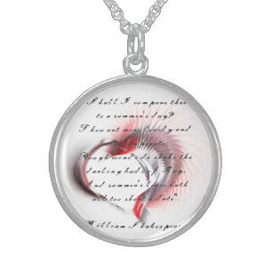 Metal Heart with Shakespeare's sonnet 18 Sterling Silver Necklace