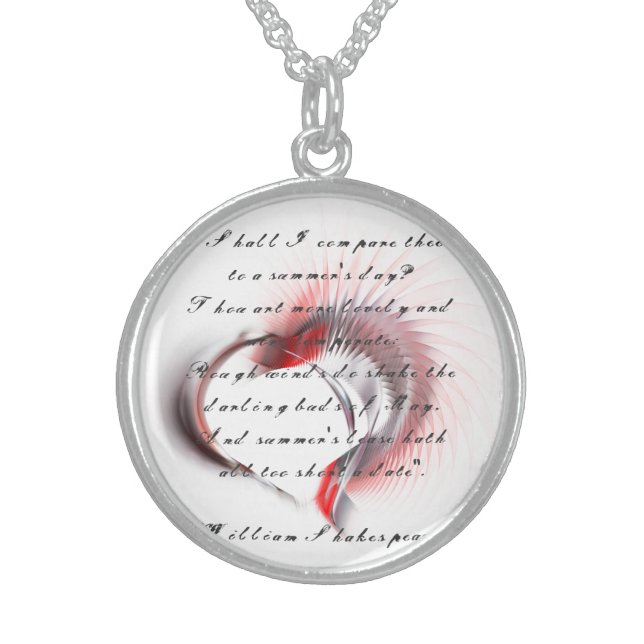 Metal Heart with Shakespeare's sonnet 18 Sterling Silver Necklace (Front)