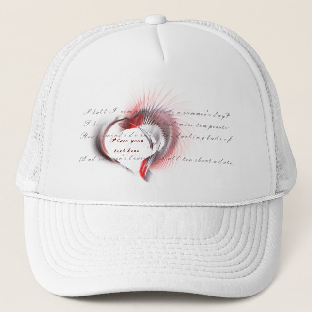Metal Heart with Shakespeare's sonnet 18 Trucker Hat (Front)