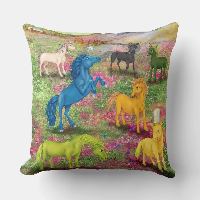 Metal Horn Unicorns  Throw Pillow (Front)
