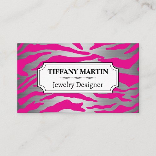 Metal  Hot Pink Zebra Print Business Card
