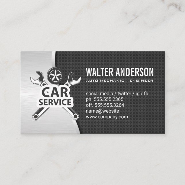 Metal Industrial Background | Wrenches Tire Logo Business Card (Front)