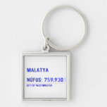 MALATYA  NÜFUS: 759.930  Metal Keychains