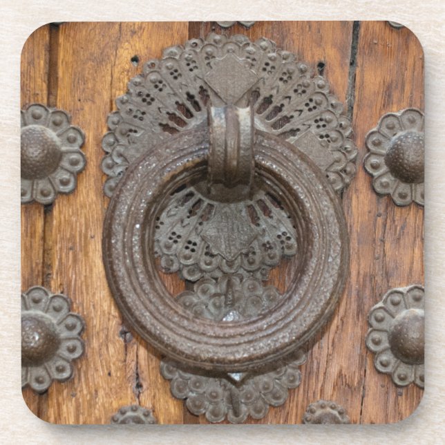 Metal Knocker on Old Wooden Door Coaster (Front)