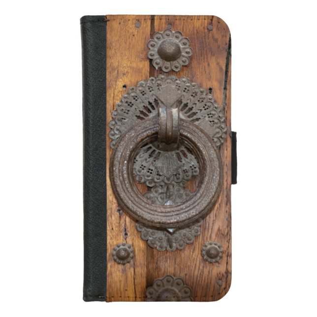 Metal Knocker on Old Wooden Door iPhone Wallet Case (Front)
