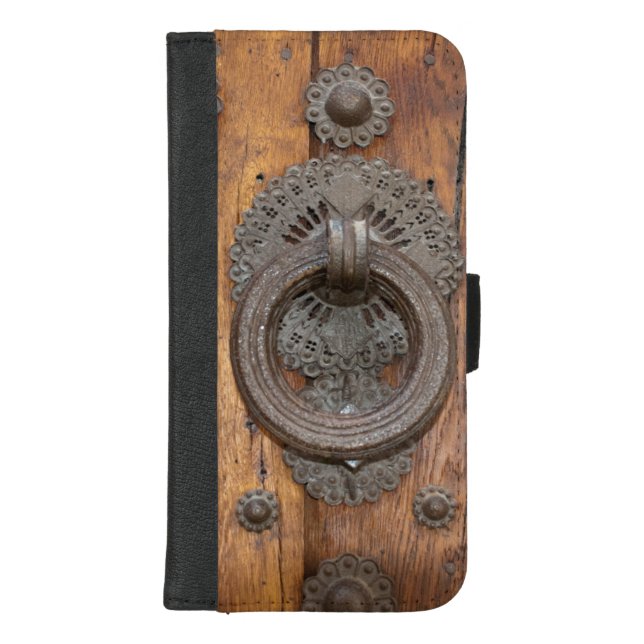 Metal Knocker on Old Wooden Door iPhone Wallet Case (Front)
