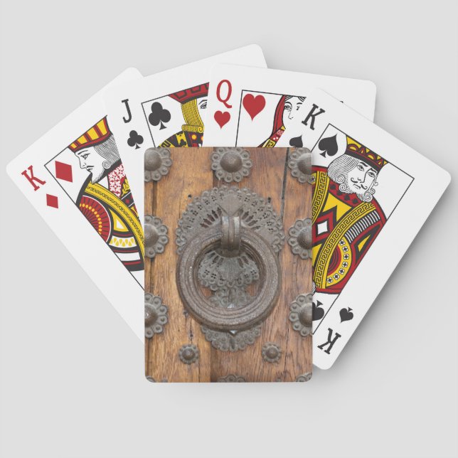 Metal Knocker on Old Wooden Door Poker Cards (Back)