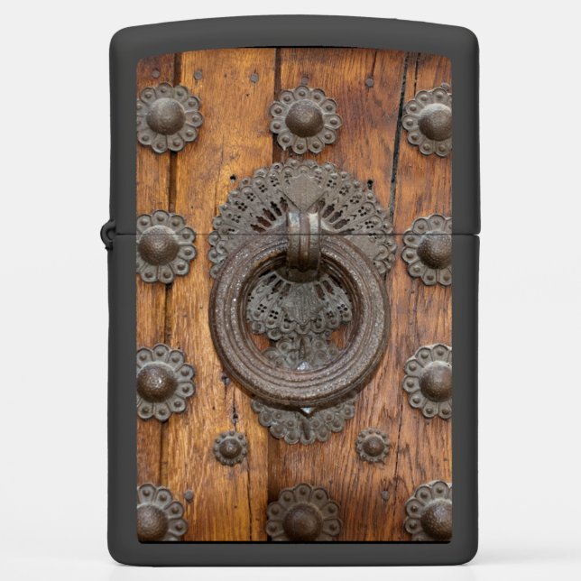 Metal Knocker on Old Wooden Door Zippo Lighter (Front)