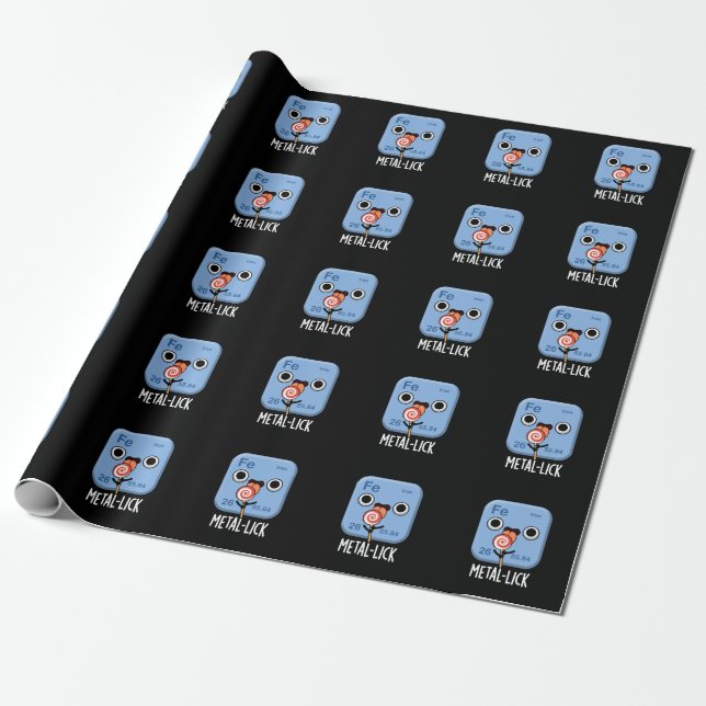 Metal-lick Funny Chemistry Metal Pun Dark BG Wrapping Paper (Unrolled)