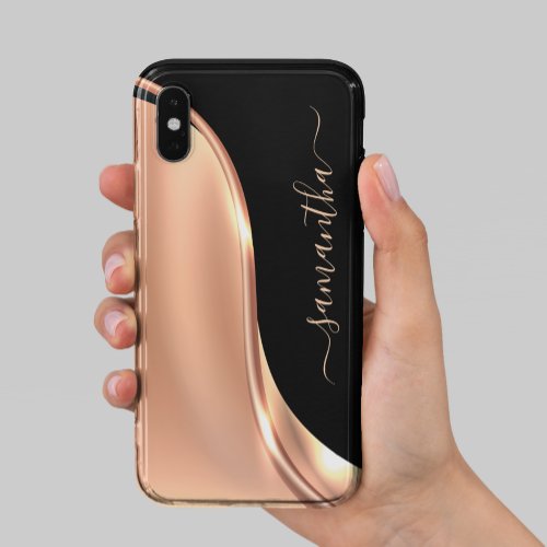 Metal Look 3_D Rose gold Wave Name iPhone 13 Case