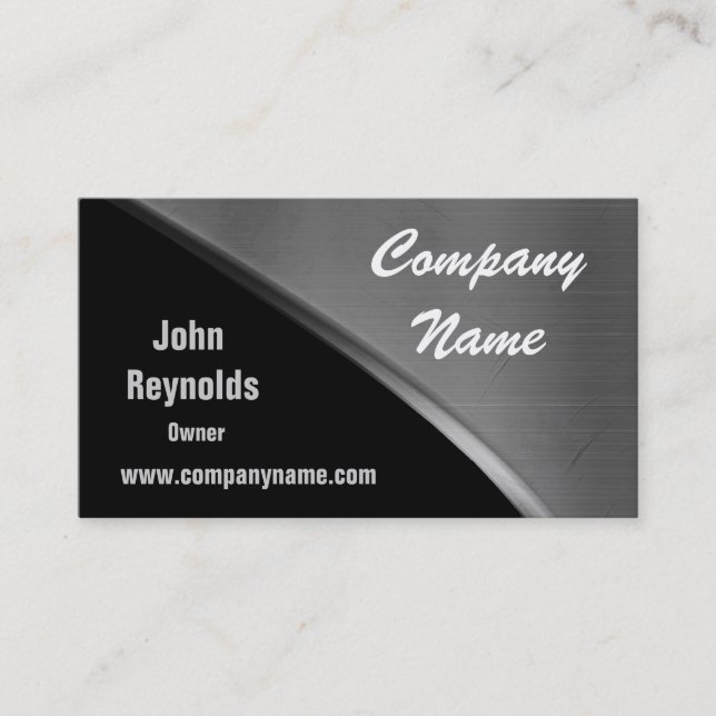 Metal Look Cool Silver And Black Business Cards (Front)
