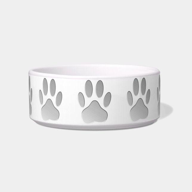 Metal-Look Dog Paw Print Bowl (Front)