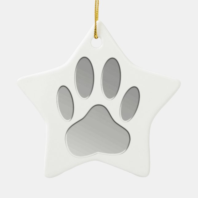 Metal-Look Dog Paw Print Ceramic Ornament (Front)