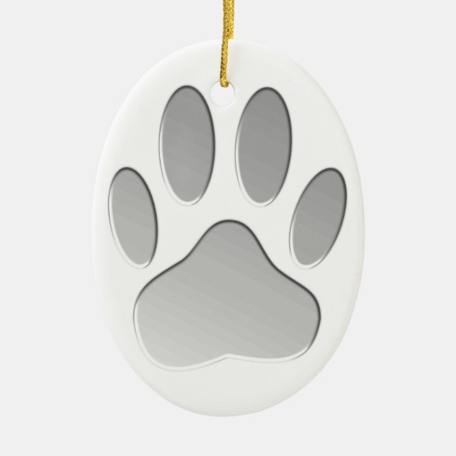 Metal-Look Dog Paw Print Ceramic Ornament (Front)