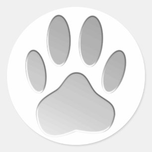 Metal-Look Dog Paw Print Classic Round Sticker