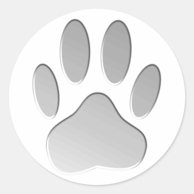 Metal-Look Dog Paw Print Classic Round Sticker (Front)