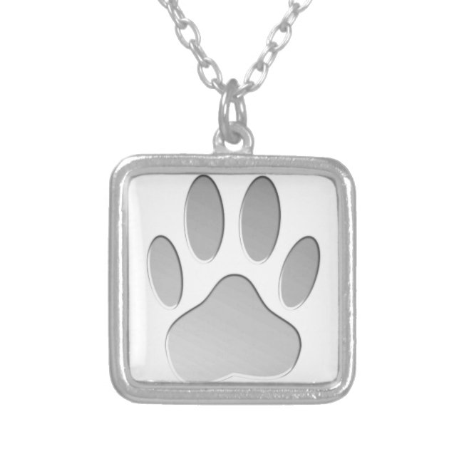 Metal-Look Dog Paw Print Silver Plated Necklace (Front)