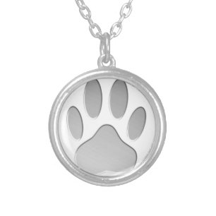 Metal-Look Dog Paw Print Silver Plated Necklace