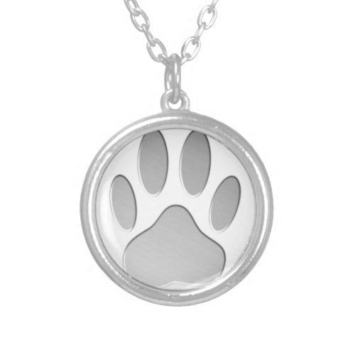 Metal_Look Dog Paw Print Silver Plated Necklace