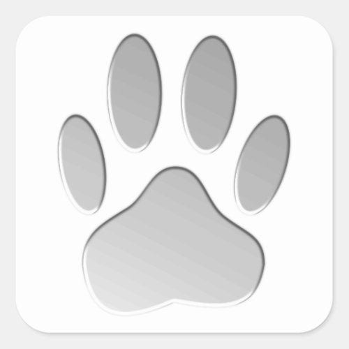 Metal_Look Dog Paw Print Square Sticker