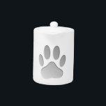 Metal-Look Dog Paw Print Teapot<br><div class="desc">A dog paw print with shades of gray that look like a metallic texture.
Original digital image.</div>