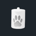 Metal-Look Dog Paw Print Teapot<br><div class="desc">A dog paw print with shades of gray that look like a metallic texture.
Original digital image.</div>
